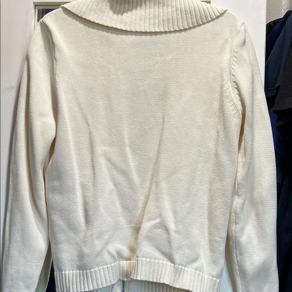 Chaps Cream Ribbed Zip-Up Sweater - Picture 5 of 5